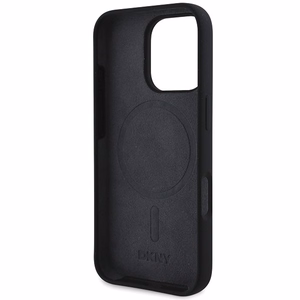 DKNY Silikoninis baltas spausdintas logotipas magnetinis dėklas iPhone 16 Pro Max - juodas