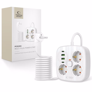 Удлинитель Tech-Protect PCS3X4 3 розетки 2xUSB-A 2xUSB-C 200 см - белый