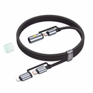 Laidas All-in-one USB C / Lightning į USB C / LED Light Hoco PD 3A 60W 1,2 m U138 juodas