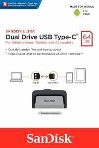 Sandisk Ultra Dual Drive USB Type-C USB atmintukas 64 GB USB Type-A / USB Type-C 3.2 Gen 1 (3.1 Gen 1) Juoda, Sidabras