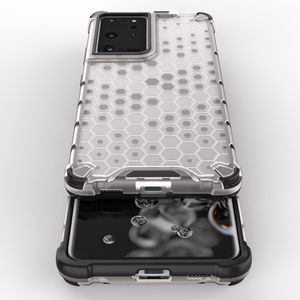 Korinio dizaino dėklas šarvuotas dangtis su geliniu rėmeliu Samsung Galaxy S22 Ultra mėlynas