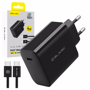 Blavec sieninis įkroviklis BC-8 GaN4 - Type C - PD QC 65W 3A su Type C to Type C laidu (TCBC8G4-CB653A+CC), juodas