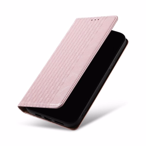 Magnetinis dirželio dėklas Samsung Galaxy S23+ su atverčiamu piniginės mini dirželiu ir stovu rožinė