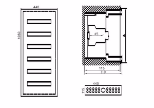 Щит автоматов TIBOX 440x1050x115мм; 6x16P, встраиваемый монтаж, для помещений