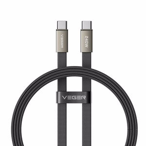Плоский кабель Type C – Type C VEGER PD 5A 240 Вт CC2-MTB, 1,5 м, черный