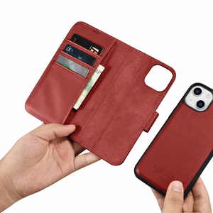 iCarer Piniginės dėklas 2in1 viršelis iPhone 14 Plus Anti-RFID odinis atverčiamas viršelis raudonas (WMI14220727-RD)