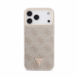Case Guess PU Leather 4G Strass Triangle Logo Gold Frame MagSafe Apple iPhone 18 Pro pink