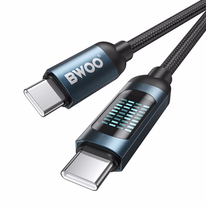BWOO USB-C - USB-C кабель 1m 60W с LED дисплеем, плетеный, черный