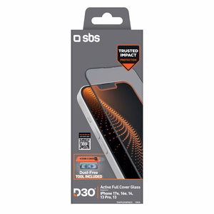 SBS D3O grūdintas stiklas su aplikatoriumi, skirtas iPhone 13 / 13 Pro / 14 / 16e / 17e