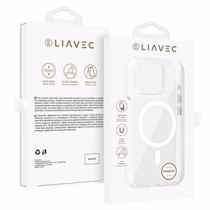 Liavec Blizgus Magnetinis Skaidrus dėklas telefonui Iphone 15 Pro Max balta