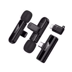 Belaidžių mikrofonų rinkinys Hoco L20A USB-C/Lightning juodas