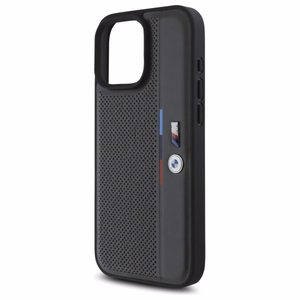 BMW M perforuota trispalvė linija iPhone 16 Pro Max dėklas - tamsiai pilkas