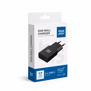Blue Star Slim GaN TFK-SC-30WCC 30W 2x USB-C QC 4.0 / PD 3A įkroviklis, juodas