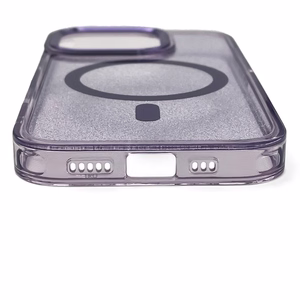 Blizgus magnetinis dėklas telefonui iPhone 16 Pro Max - violetinis su blizgučiais