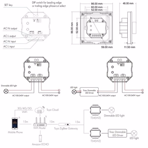 TS-K(WZ) sieninis TRIAC valdiklis, 1 spalvos, Zigbee, Tuya