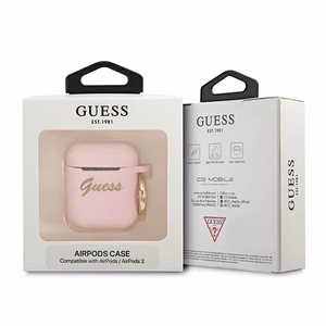 Guess GUA2SSSI AirPods dėklas rožinė/rožinė Silikonas Vintage Script