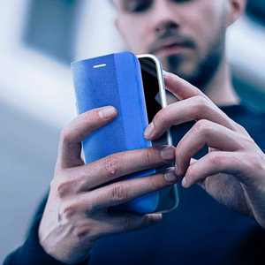 SENSITIVE knygos tipo dėklas telefonui XIAOMI Redmi Note 14 4G (GLOBAL - 164,84mm x 78,15mm x 8,16mm) šviesiai mėlynas