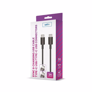 Setty kabelis USB-C - USB-C 1,0 m 3A, juodas