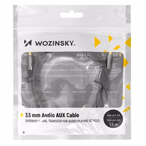 Wozinsky universalus mini jack kabelis 2x AUX kabelis 3m juodas