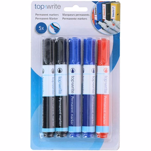 Topwrite permanent marker set, 5 pieces, Black / Blue / Red
