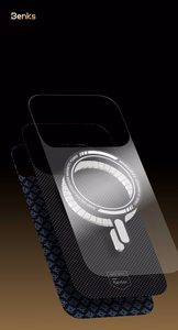 "Benks" magnetinis šarvas Air Armor Grid Kevlar korpusas su metaliniu rėmeliu 600D (0069), skirtas Iphone 17 Pro orange