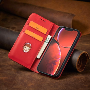 Magnet Fancy Case dėklas telefonui iPhone 14 Plus su flip dangčiu, pinigine ir stovu - raudonos spalvos