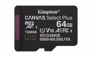 Kingston Technology Canvas Select Plus Gen3 64 GB MicroSDXC UHS-I Klasės 10
