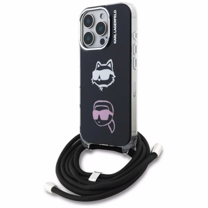 Karl Lagerfeld IML Crossbody Karl&Choupette Head Dėklas for iPhone 16 Pro - juodas