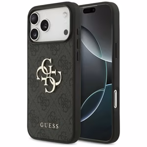 Dėklas Guess PU 4G Metal Logo Apple iPhone 17 Pro Max pilkas