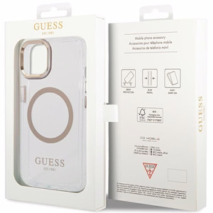 Guess metalinis kontūras Magnetinis dėklas iPhone 15 Plus / 14 Plus - auksinis