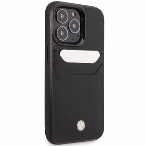 Dėklas telefonui BMW BMHCP14L22RSEPK iPhone 14 Pro 6.1 - juodas odinis kortelių kišelis