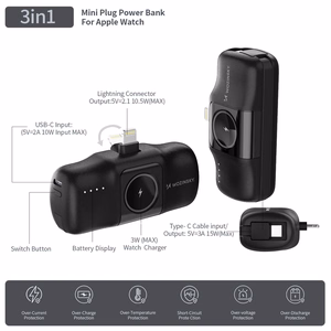 Išorinė baterija POWER BANK Wozinsky (WF16-YLS) lightning + Apple Watch Charger 5000mAh (20W) juoda