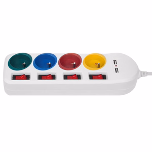 "Maclean" maitinimo juosta, prailgintuvas, 4 lizdai + 2xUSB, su jungikliais, 250VAC/10A, 2.1A 5V, 1,5 m, balta, MCE229 W