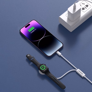 USB kabelis Dudao A12MAX-2in1 USB-C to iWatch/Lightning 20W 1.2m baltas