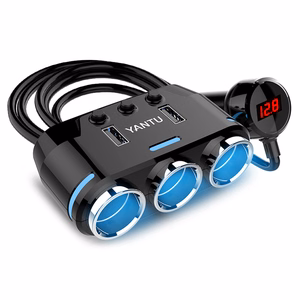 Automobilio cigarečių degiklio lizdo daliklis B39 Type C - 3 lizdai + 2xUSB - 2,1A 100W su ekranu ir laidu