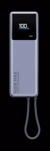 Išorinė baterija Xiaomi 10000 mAh QC PD 165W su integruotu laidu USB C PB1165MI su LED dispaly pilkas