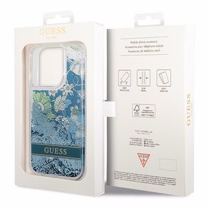 Guess GUHCP14LLFLSN iPhone 14 Pro 6.1 žalias / žalias kietasis dėklas Flower Liquid Glitter