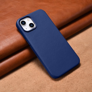 iCarer Dėklas Odinis viršelis iPhone 14 Plus natūralios odos dėklas mėlynas (suderinamas su MagSafe)