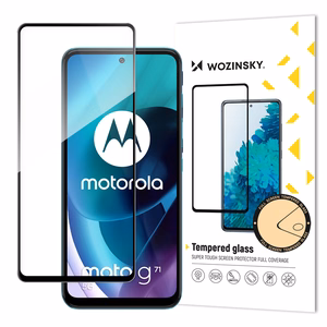 Особо прочное закаленное защитное стекло Wozinsky Full Glue на весь экран с рамкой для Motorola Moto G71 5G, совместимо с чехлом, черное