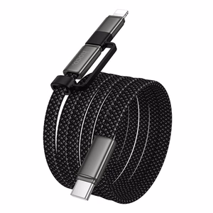 Плоский кабель USB C на USB C/iP 2in1 Hoco 3A 60W 1 m X125 черный
