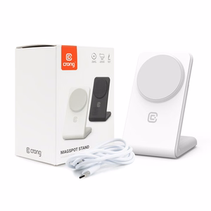 Беспроводное зарядное устройство 2 в 1 Crong MagSpot Stand для iPhone и AirPods, совместимое с MagSafe, белое