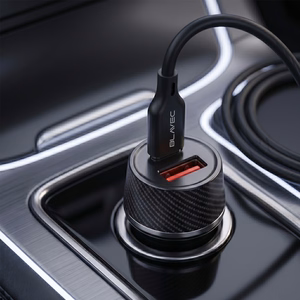 Blavec Car charger BS-03B-C Carbon - USB + Typ C -  QC 3.0 18W PD 30W z kablem Typ C na Typ C (CCBS03BC-UCB) czarna