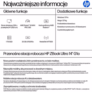 HP ZBook Ultra G1a Copilot+ PC AMD Ryzen AI Max PRO 385 Mobilusis darbo stoties kompiuteris 35.6 cm (14") 2.8K Jutiklinis ekranas 32 GB LPDDR5x-SDRAM 1 TB SSD Wi-Fi 7 (802.11be) Windows 11 Pro AI Workstation, AI PC Silver
