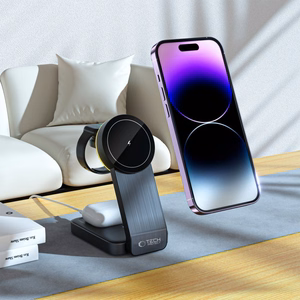 Tech-Protect QI15W-A28 MagSafe 3 в 1 индуктивное зарядное устройство с подставкой для смартфона Apple Watch AirPods - чёрный