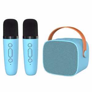 Blavec nešiojamas Bluetooth garsiakalbis WS-07 Karaoke Party 5W su 2 mikrofonais mėlynas
