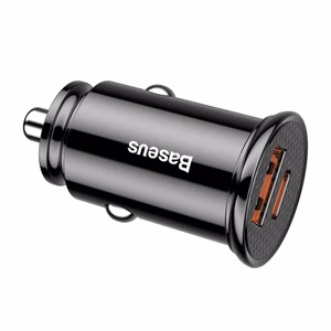 Baseus Circular Plastic QC 3.0 PD automobilinis įkroviklis 1x USB-C - USB jungtis 30W juodas