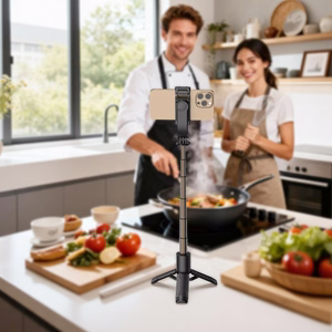 Acefast E42 asmenukių lazda su automatiniu trikoju ir Bluetooth nuotolinio valdymo pulteliu 63 cm - juoda