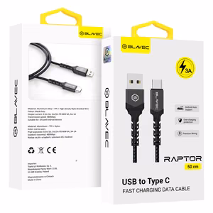 Blavec Cable Raptor braided - USB to Type C - 3A 0.5 metres Apple CarPlay/Android Auto (CRA-UC3BG05) black-grey