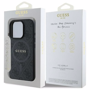 Чехол GUESS для iPhone 16 Pro Max совместимый с MagSafe GUHMP16XG4GFRK (PU 4G Ring Classic Logo) чёрный