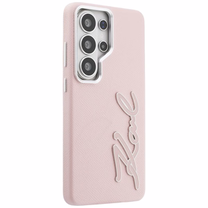 Karl Lagerfeld Grained Signature Metal Resin Logo Чехол для Samsung Galaxy S26 Ultra - розовый